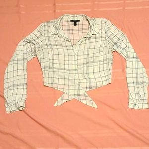 Forever 21 Crop Button Down Blouse, Size M